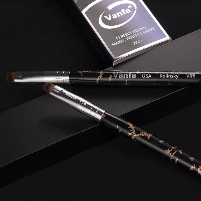Vanfa French Brush for Nails, Gel Nail Brush, Clean up brush, Nail Art Brush with Kolinsky Hair (V08 - Pack of 2)