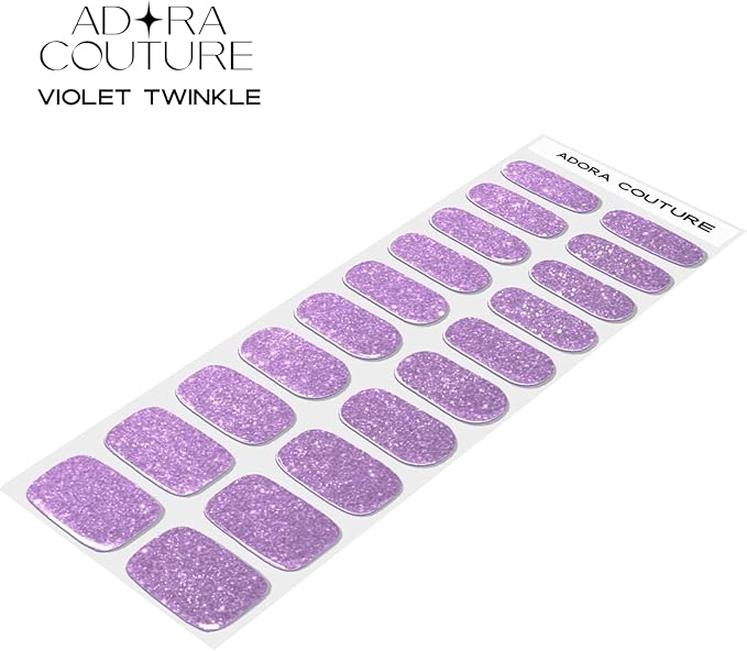 Semi-Cured Gel Nail Strips - 20 Salon-Quality Gel Sticker with UV Light Required, Long Lasting, Easy Application & Removal, Includes Prep Pad, Nail File, Wooden Stick (Purple Twinkle)