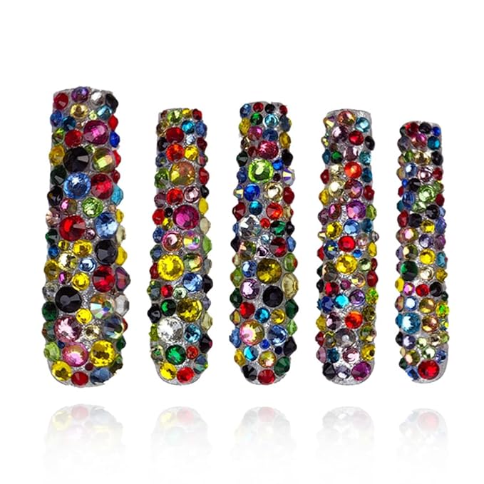 2025 Long Nail Designs Reusable PMMA Acrylic Baroque Glass Style Press-on Nails With Box Gifts for Women (Mosaic Mirage 45, Long)