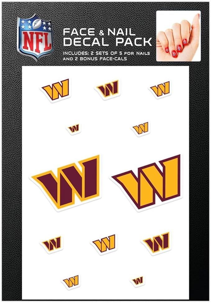 WinCraft Washington Commanders Nail Cal Decals, 12 Count, Red Vinyl, Letter Print, Rectangular, Outdoor Use