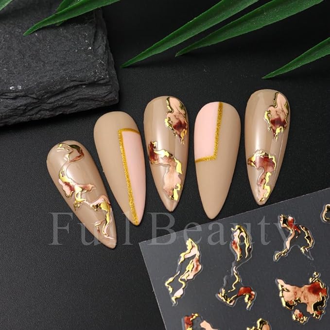 6 Pcs Embossed Marble Nail Stickers for Nails Art Gradient Marble Nail-Art Stickers Decals Self-Adhesive Nail Art Decals for Women Nail Supplies Art Design-Purple Blue Brown