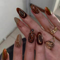 RTKHFZE Medium Buttterfly Press on Nails Almond Fake Nails with Design Brown Butterfly Press on False Nails Full Cover Fall Nails for Women 24Pcs