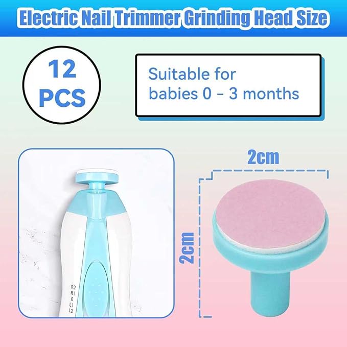 12 Pieces Baby Nail File Pads Nail Trimmer Replacement Pads Electric Baby Nail Grinding Heads for Standard Electric Kid Nail Trimmer Suits to 0-3 Months Newborn Infant Toddler (Pink)