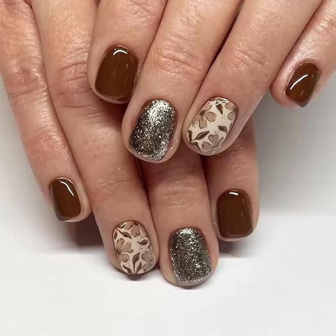6 Packs (144 Pcs) Press on Nails Short Square Fake Nails Flower False Nails with Designs Spring Summer Floral Glue on Nails Full Cover Glossy Acrylic Stick on Nail for Women Manicure