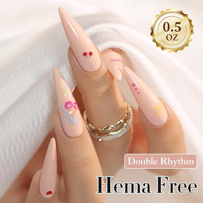 Double Rhythm 0.50 OZ Gel Polish Hema Free Same Color Same Bottle Golden Round Translucent Neutral Natural Milky 15 ML Jelly UV Polish Art DIY at Home (Nude Beige-C1537)