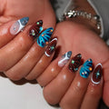 Long Almond Shape Press on Nails Shape Sparkly Fake Nails with Colorful Rhinestone Stick on Nail for Women 24pcs