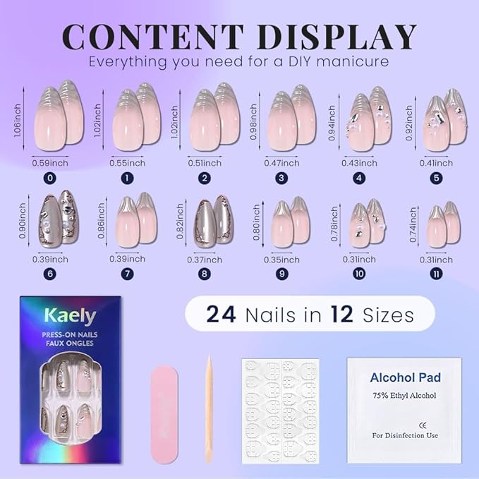 evpct Nude Pink 3D Press on Nails Short Almond with Wave Pearl Design, 3D Wave Tip Stick on Nail for Women Gift, Reusable Full Cover Soft Gel Press on Fake Nail Perfectly Fit with Diamond Design