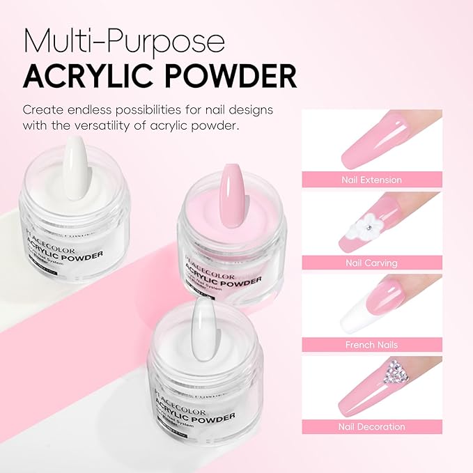 Peacecolor Acrylic Nail Kit ,Clear White Pink 15g Acrylic Powder and 60ml Liquid Set Brush Forms Cuticle Oil Pen Tools Manicure Nails Kit Acrylics Set for Beginners Gifts DIY Salon Home