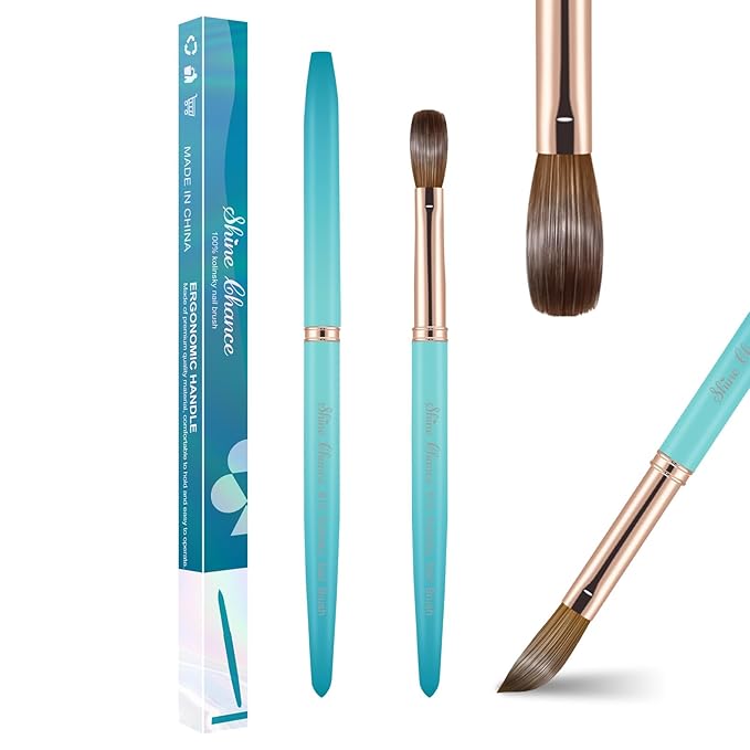Acrylic Nail Brush Size 12, 100% Pure Kolinsky Nail Brush for Acrylic Application, Professional Nail Extension Manicure Tool Nail Drawing Pen for DIY Home Salon(Cyan)