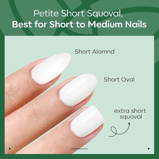 Modelones Extra Short Press on Nails, Dark Green Squoval Fake Nails, Reusable Nail Kit with Nail Glue Adhesive Tabs Mini Nail File, Nails Press Ons 32Pcs 16 Sizes, Women Girl Gift