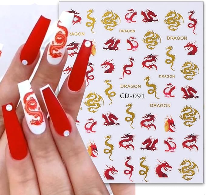 3D Gold Black Dragon Nail Stickers for Chinese New Year Dragon Nail Art Designs
