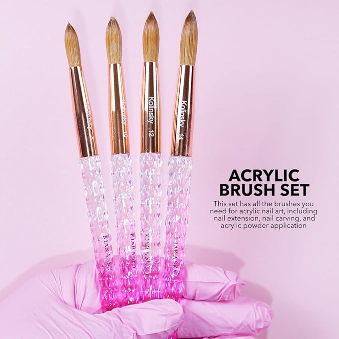 Kiara Sky Acrylic Brush #14 - Pink | 100% Pure Kolinsky | Crystal Cut Handle and Acetone Resistant