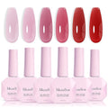 MelodySusie Jelly Gel Nail Polish Set,6 Transparent Colors,Milky or Jelly Texture,Strawberry Pink Colors Soak Off UV LED Light Cure or Salon Manicure and Nail Art DIY at Home 15ML 0.3Fl Oz