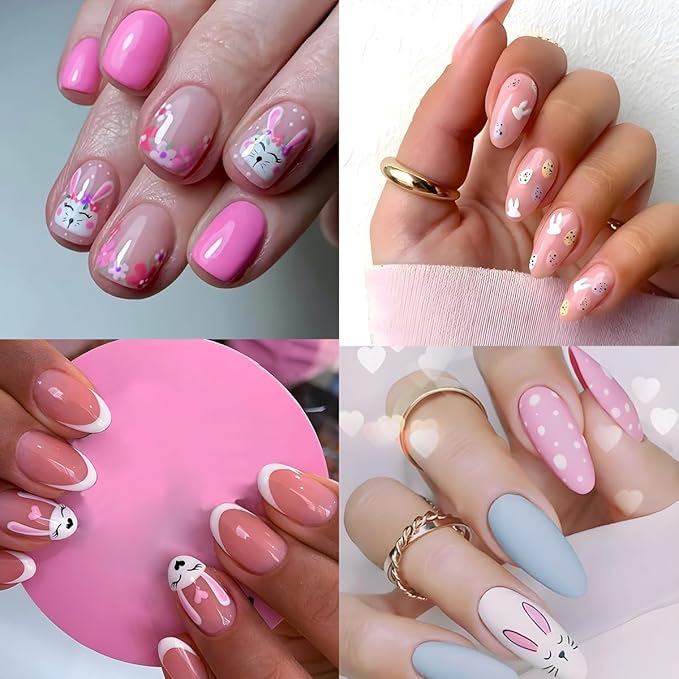 30 Sheets Easter Nail Art Stickers 3D Self-Adhesive Rabbit Nail Decals Cute Bunny Egg Nail Art Design for Women Nails Art Decorations Manicure Accessories