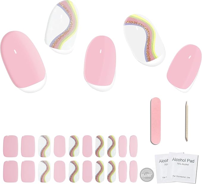 20pcs Semi Cured Gel Nail Strips Salon Quality DIY Wraps UV Light Required