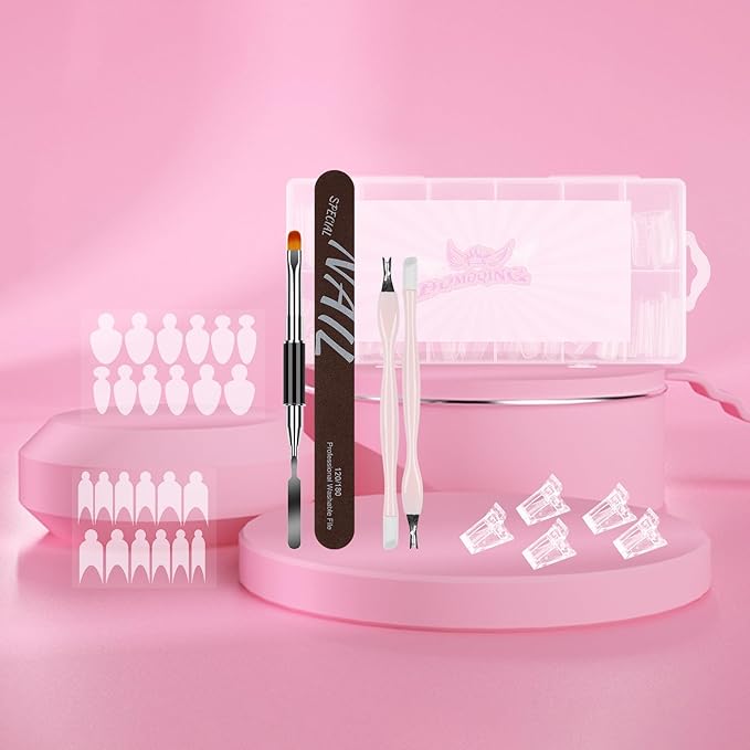 Nail Dual Forms for Poly Gel Set, 12 Styles 12 Sizes Nail Mold Extension Forms, 144Pcs Full Cover False Nail Tips, Duet System with 5pcs Nail Clips Nail Brush Nail Files Cuticle Trimmer