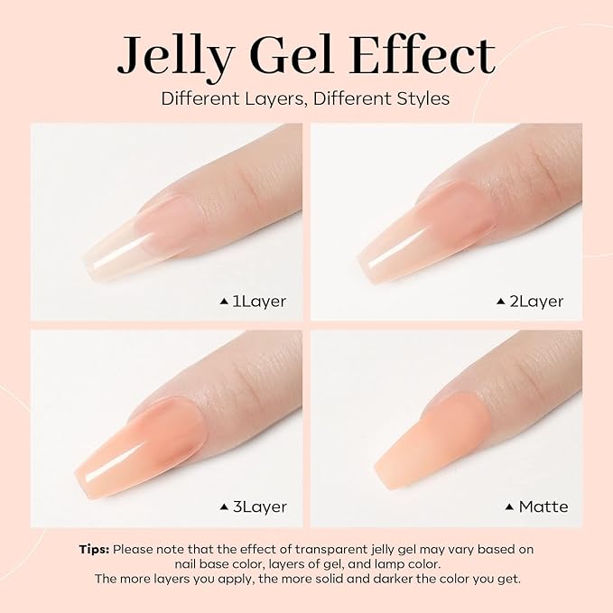 modelones Gel Nail Polish Transparent Jelly Neutral Nail Polish Sheer Nude Color Polish, Soak Off LED Salon DIY at Home Gel Nail Manicure 15 ML