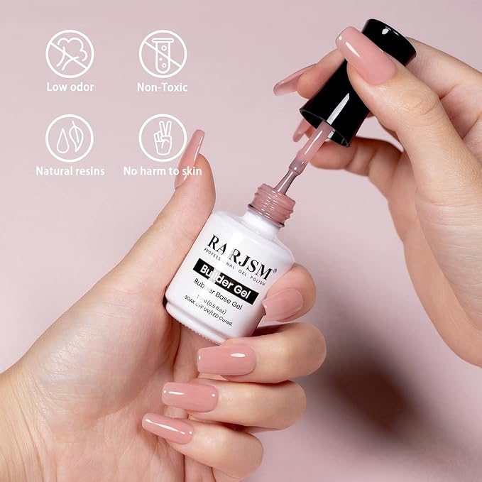 RARJSM Rubber Base Gel for Nails Nude Pink Natural Sheer Jelly Color Extend Rubber Base Coat Gel Nail Polish Gel Builder in a Bottle 15ml Soak Off Curing Requires Salon Home DIY Use French Manicure