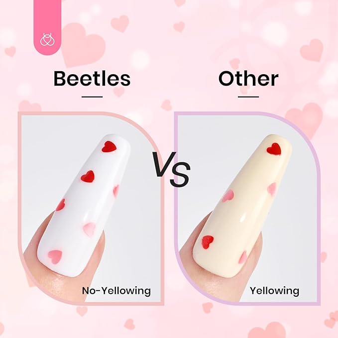 Beetles Spring Heart Glitter Top Coat Gel Polish, 15ml Clear Shine Pink & Red Heart Shape Gel, Soak Off UV No Wipe Gel Top Coat Sparkle Nail Gift for Women