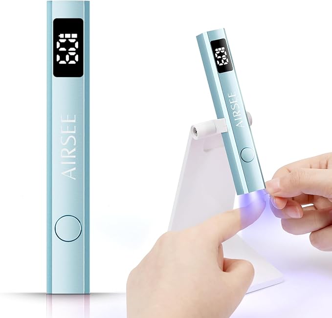 AIRSEE Cordless Nail Lamp with Stand, Handheld UV Light with LCD Display for Gel Nails,Rechargeable USB Nail Dryer for Fast Cure,Rhinestone Glue Decoration,Gel Nail Strips at Home,Travel(Mint Green)