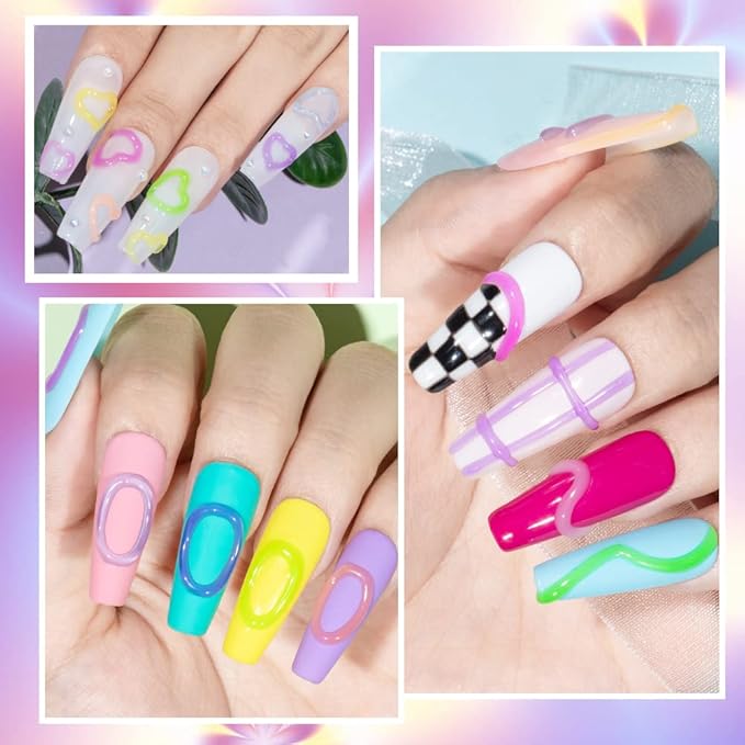 3D Nail Art Gel Sculpting for Design - 8 Colors Clear White Embossing Tube for Carving Modeling Painting Drawing - Home DIY Manicure