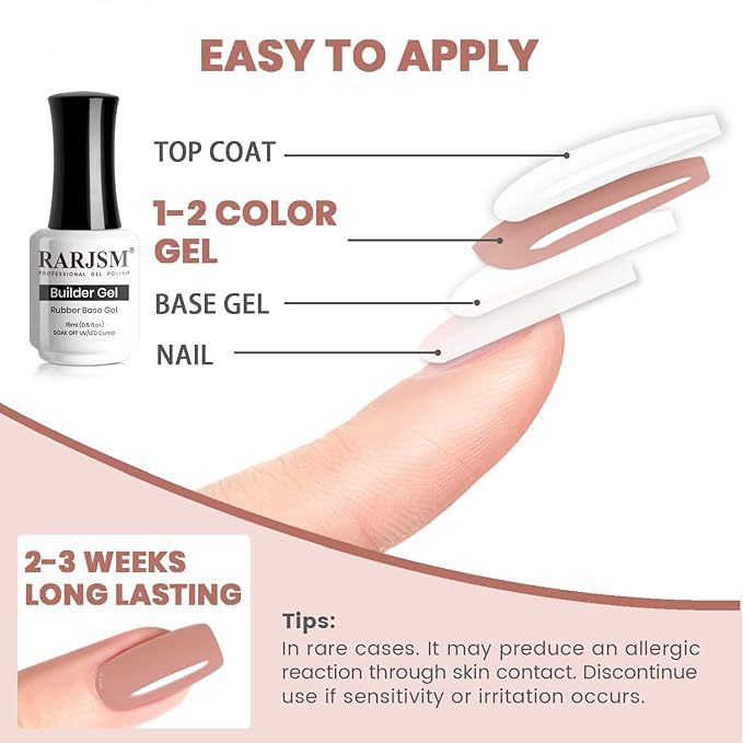 RARJSM Rubber Base Coat Gel Polish Nude Dirty Pink Skin Tone Rubber Base Gel for Nails Natural Nude Color French Manicure Extend Gel Soak Off Curing Requires Single Bottle 15ml Salon Home DIY Use