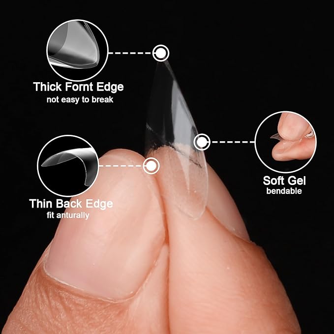 600Pcs French Almond Nail Tips - ANERNAI Half Cover Extra Short Nail Tips with Matte Clear Acrylic Gel Kit False Nails for Extension DIY Salon 12 Sizes