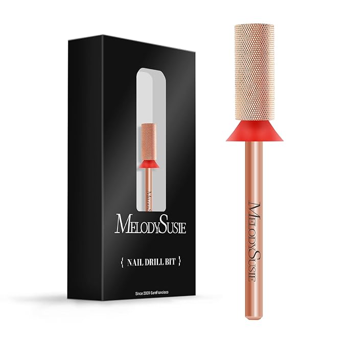 MelodySusie Large Barrel Nail Buffer Bit, Professional Safety Carbide Nail Bit for Nature Nail Bed File Cuticle Dead Skin Cleaning Nail Prepare, Two Way Rotate, Manicure Nail Salon Supply, Rose Gold,F