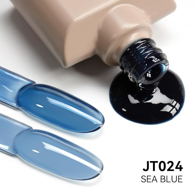 MAYCHAO 15ML Jelly Blue Gel Nail Polish 1Pc Transparent Sea Blue Gel Polish Soak Off UV LED Translucent Nail Varnish Neutral Color for Nail Art Starter Manicure Salon DIY at Home, 0.5 OZ