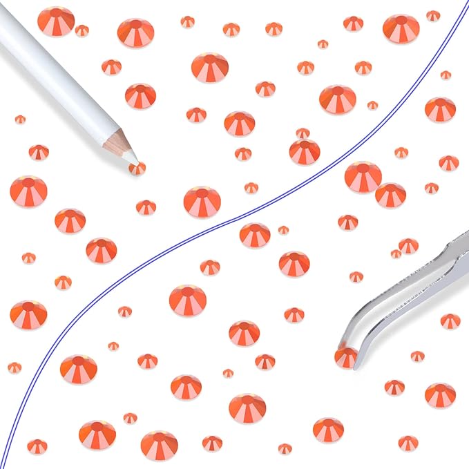LPBeads 6000 Pieces Orange Non Hotfix Rhinestones 6 Sizes Round Crystal Glass Flat Back Rhinestones with Tweezers and Picking Pen for Nail Art Crafts Clothes Bags DIY