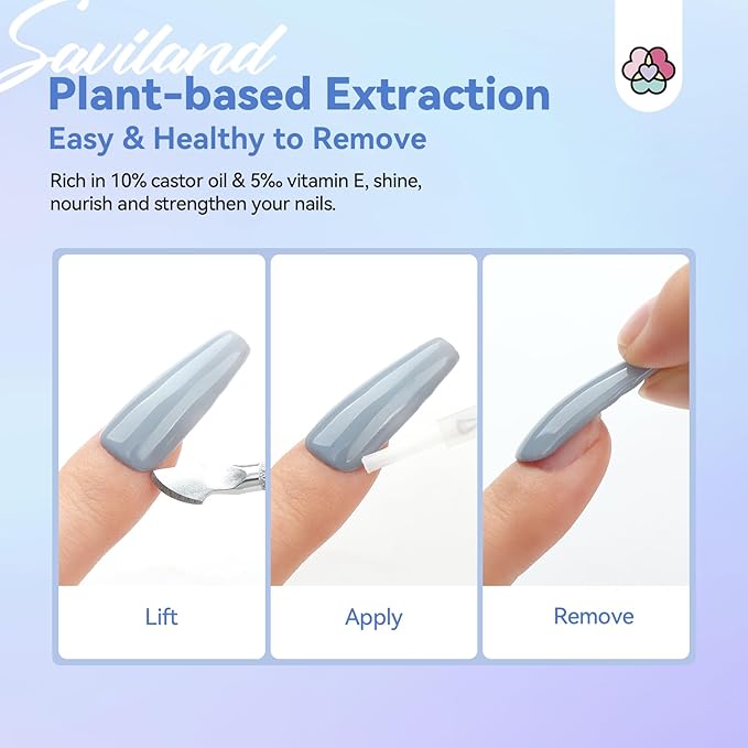 SAVILAND Nail Glue Remover: Quick Gel Glue Remover for Press On Nails Acrylic Removal Glue On Nails with Cuticle Pusher Castor Oil Vitamin E Manicure Fork Easy to Use Home Salon