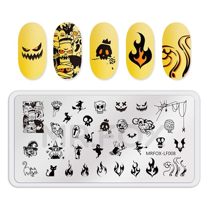 Mr. Fox Nail Printing Board Set Halloween Flame Leopard, Zebra and Snake Motifs Nail Art DIY Stamping Template