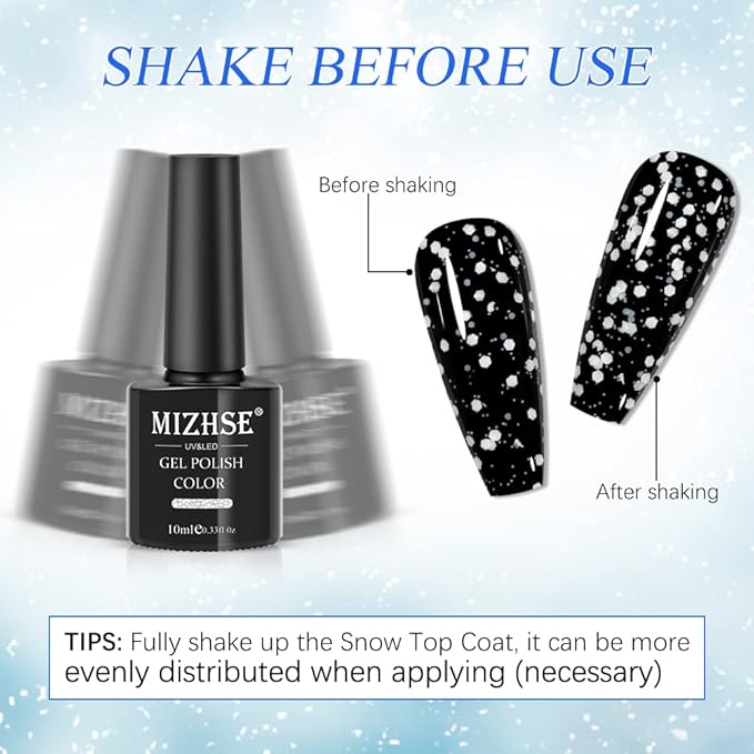 MIZHSE White Spot Gel Nail Polish, Snow Gel Polish Winter Style Snowflake Effect Soak Off UV LED Gel Polish Home Manicure Nail Art Salon 10ml