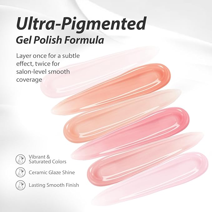 Makartt Jelly Nude Pink Gel Nail Polish Set: 6 Colors Neutral Jelly Nail Polish Kit 15ML One N'Done Sheer Translucent Effect Soak Off UV LED Nail Art Manicure Gift for Women