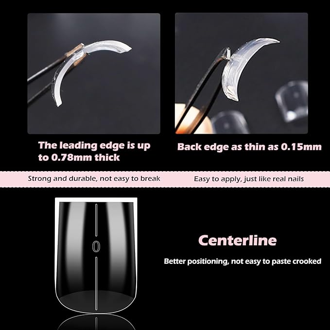 Short Square Nail Tips, 510Pcs Thick Straight Full Cover Fake Nails, Sharp Square Clear Press-On Nails French Acrylic False Nail Tips for Salon Home DIY 15 Sizes