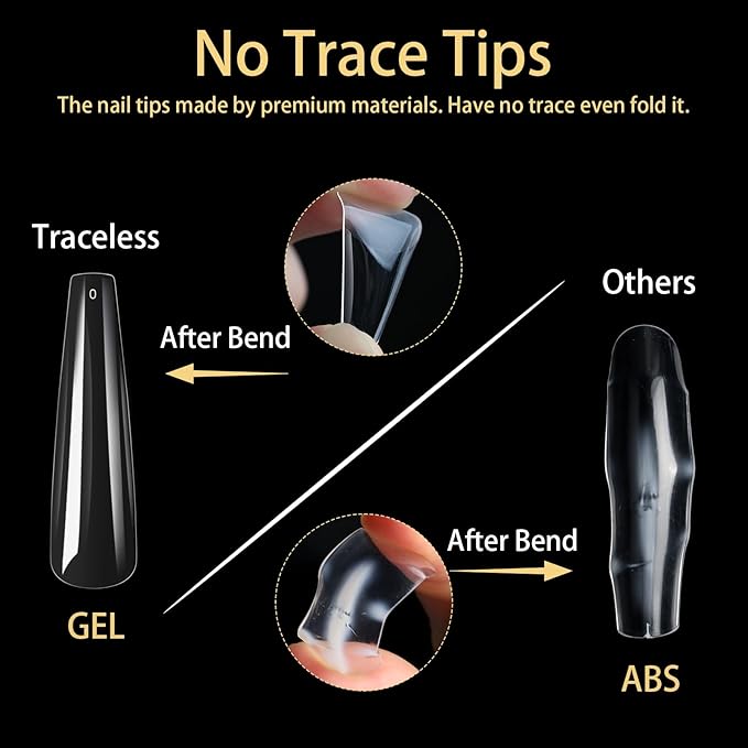 Long Coffin Nail Tips, 240Pcs Full Cover Soft Gel Nail Tips Pre-shaped 3XL Shape Clear Acrylic False Nail Fake Nail Extension Press On for Salon Home DIY 12 Sizes