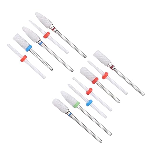 12pcs Ceramic Milling Cutter Drill Bit Electric Grinding Milling Cutter Files Ceramic Nail Drill Bit Bits Holder Set Cuticle Flame Rod for Nails D