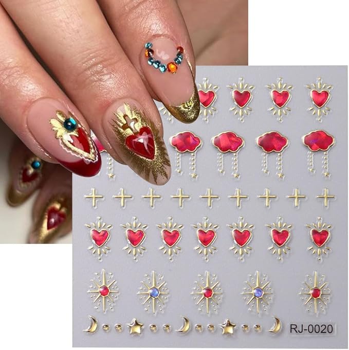 6Sheets 5D Embossed Stickers, Crystal Soft Glue Irregular Gems, Geometric Frame Art Stickers, Jelly Rhinestones Heart Star Decals, Moon Sun Cloud Nail Designs