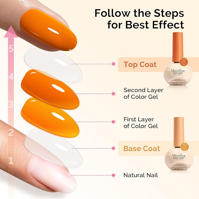 MelodySusie Plant-Based 16.5ml 2Pcs Gel Base and Glassy Top Coat Set, Unique Tilt-and-Stand Bottle for Easy Gel Access, TPO&HEMA&HPMA Free, No Wipe Foundation for UV Light Cured with Long Wear Shine