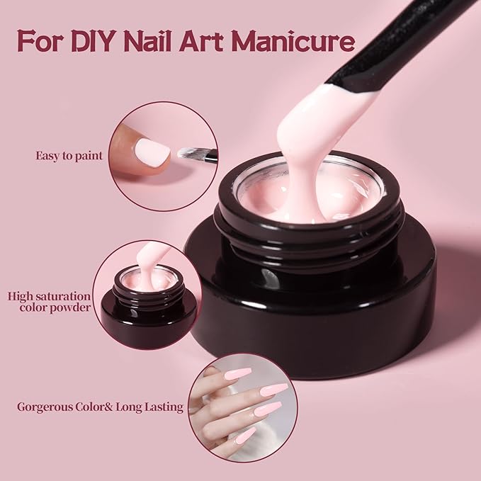 ADHERE Pink Gel Nail Set - 7 Colors with Brush, French Manicure, Soak Off LED Gel Polish, Nail Art DIY Gift
