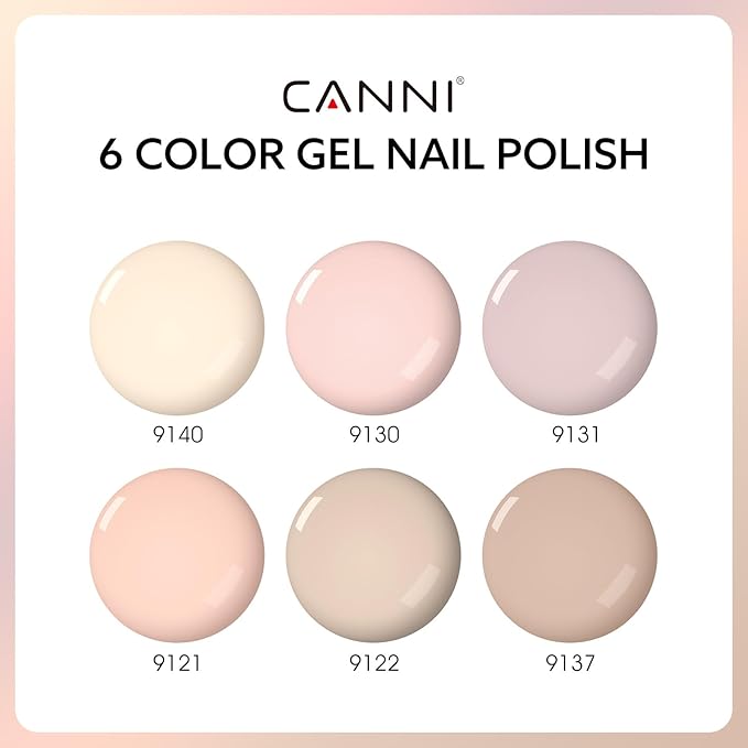 CANNI 6 Colors 9 ML Hema-Free Nude Gel Nail Polish Set, Nude Pink Gel Polish Set, Soak Off LED Nail Manicure Kit DIY at Home Salon Gifts