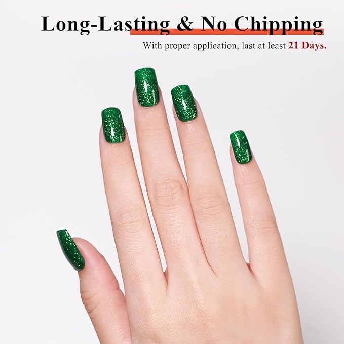 Imtiti 10ml Green Glitter Gel Nail Polish Long Lasting Soak Off UV Led Christmas Green Gel Polish Salon DIY at Home Gift for Women 1Pcs