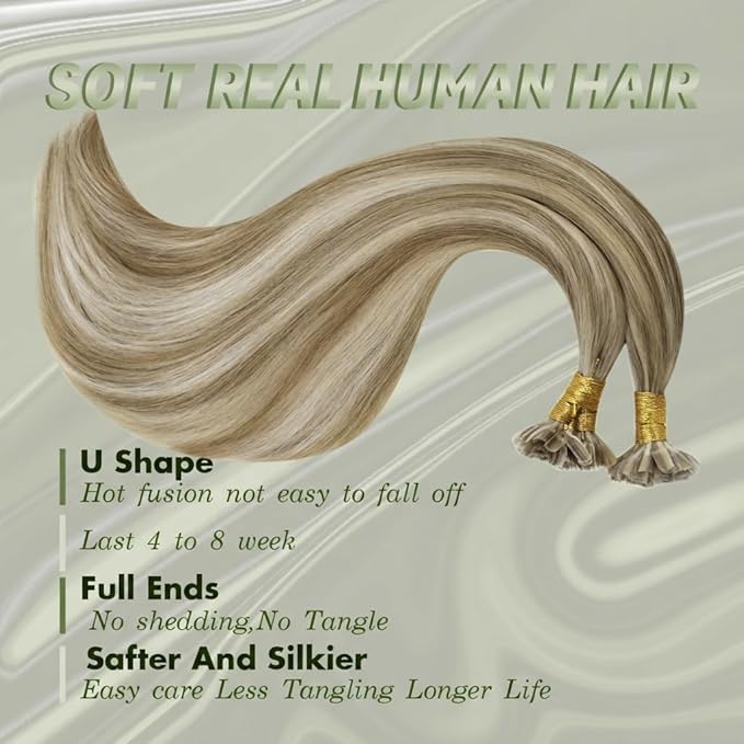RUNATURE U Tip Hair Extensions Blonde Human Hair U Tip Extensions Real Human Hair Highlight Brown with Blonde U Tip Human Hair Extensions 18 Inch 50 Gram 50 Strands