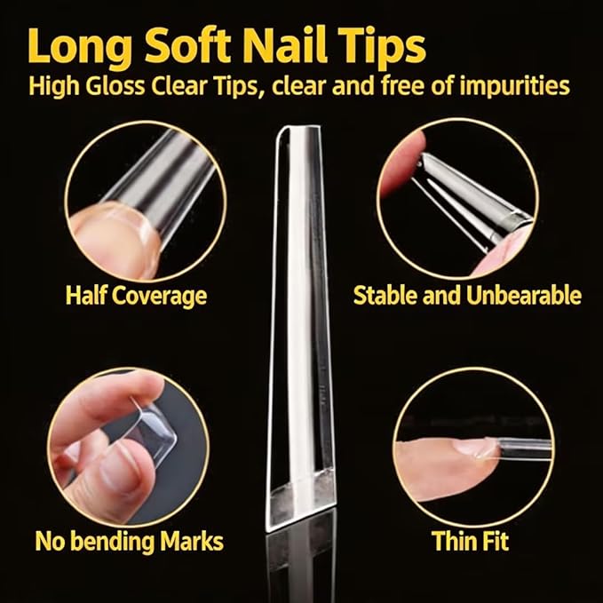 UNA GELLA Gel Nail Tips Coffin - Long Coffin Ballerina Nails Tips Half Cover Ballerina Acrylic Fake Nails 216PCS Falese Nail Tips for Nail Extension 12 Sizes Home DIY Salon
