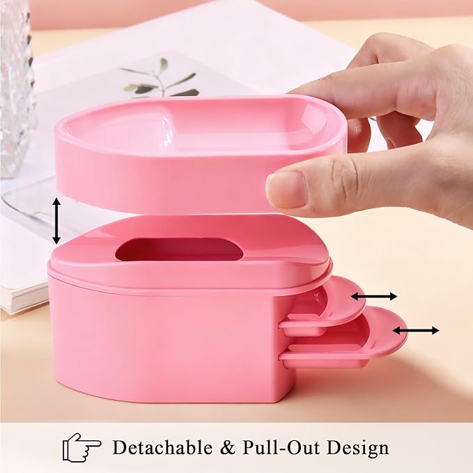 2 in 1 Dip Powder Recycling Tray System, Nail Dip Powder Storage Tray with Cleaning Brush, Container for Glitter, Sequins, Caviar Beads, Manicure Tool Kit for Home & Salon (Pink)