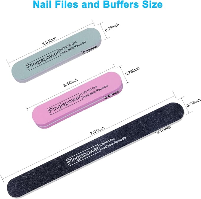 Nail Files and Buffers 16 Pack, Professional Manicure Tools 100/180 Grit Nail File & Buffer Block for Natural & Acrylic Nails, Reusable Manicure Kit for Home Salon & Travel for Women