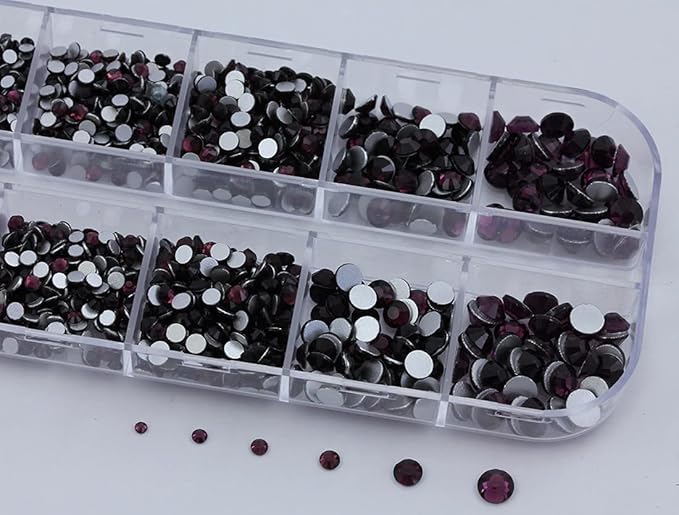 Over 2100 Pieces Purple Amethyst Flat Back Glass Rhinestones Crystals for Nail Art Kit 6 Sizes (1.4mm - 4.8mm)