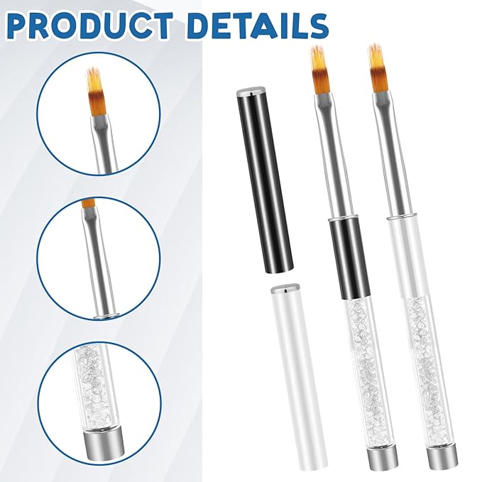 2 Pcs Nail Gradient Painting Brush Nail Art Brushes Ombre Nail Brush Manicure Tools with Rhinestone Handle UV Gel Polish Nail Drawing Pen for Nail Design