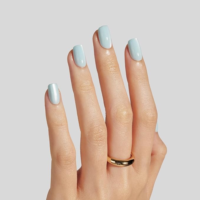 LAMIMOSA 32Pcs Light Blue Cat Eye Press On Nails Short Square, Soft Gel Baby Blue Fake Nails in 16 Sizes, Reusable Glue on Nail kit, AQUAMARINE QUARTZ
