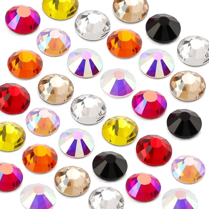 Novani Mix 10 Colors Rhinestones for Crafts Round Crystal Glass Flatback Gems and Rhinestones for Nails Art Makeup Bags Shoes Decoration DIY(SS10, 1440pcs, Mix Color 1)